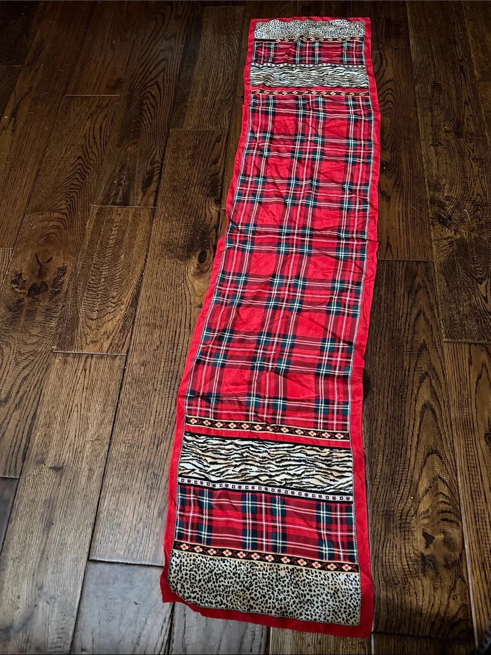 Pendleton Red Plaid Scarf with Tiger & Leopard Panels